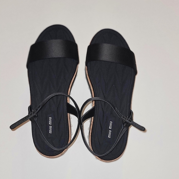 Miu Miu Black Satin Ankle Strap Platform Sandals - Size 5 - Picture 6 of 8